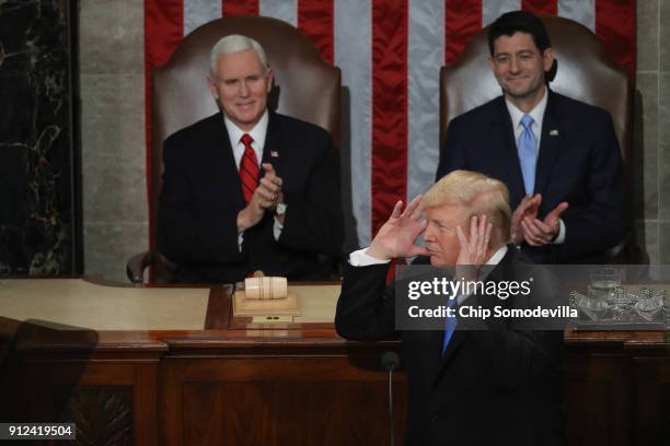 President Donald J. Trump delivers the State of the Union address as U.S. Vice President Mike Pence and Speaker of the House U.S. Rep. Paul Ryan look...