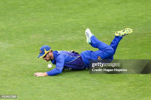 Neil Broom of the Volts fields the ball during the Ford Trophy match between the Wellington Firebirds and the Otago Volts at Basin Reserve on January...