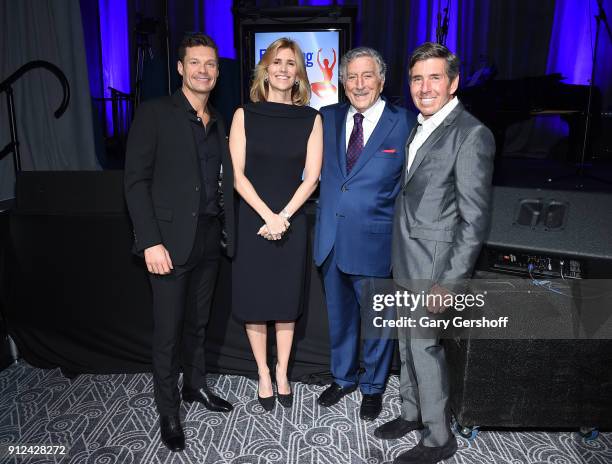 Ryan Seacrest joins Tony Bennett, Susan Benedetto and the evening's honoree Rich Bressler at the 11th Annual Exploring the Arts Gala hosted by Tony...