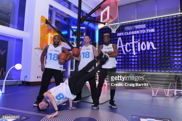The Harlem Globe Trotters enjoy a unique experience at the Hilton and American Express event at the Conrad New York on January 30, 2018 in New York...