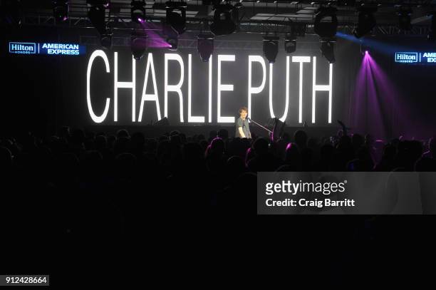 Singer-songwriter Charlie Puth performs at the Hilton and American Express event at the Conrad New York on January 30, 2018 in New York City.