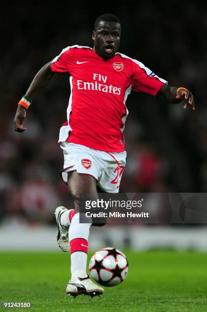 Emmanuel Eboue of Arsenal in action during the UEFA Champions League Group H match between Arsenal and Olympiakos at the Emirates Stadium on...