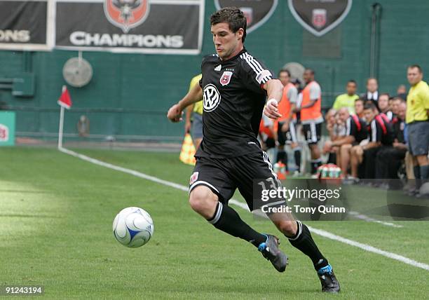 Chris Pontius of D.C. United collects a pass during an MLS match at RFK Stadium against the San Jose Earthquakes on September 27, 2009 in Washington,...