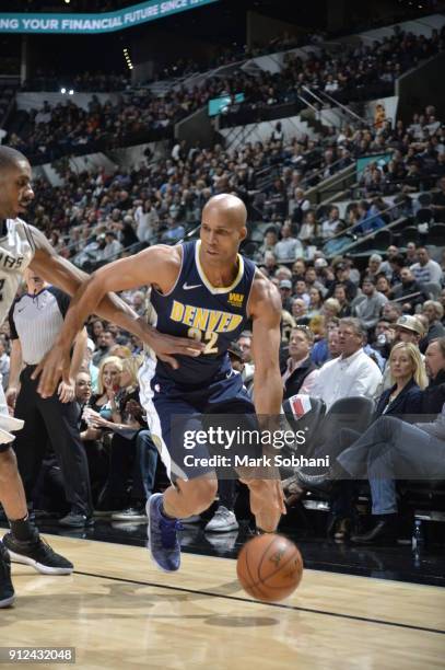 Richard Jefferson of the Denver Nuggets handles the ball against the San Antonio Spurs on January 30, 2018 at the AT&T Center in San Antonio, Texas....