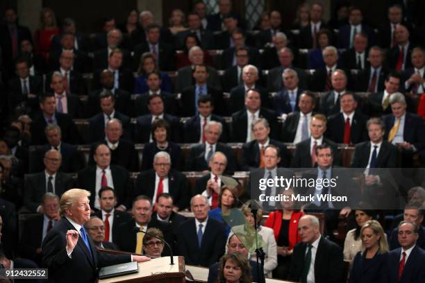 President Donald J. Trump delivers the State of the Union address in the chamber of the U.S. House of Representatives January 30, 2018 in Washington,...