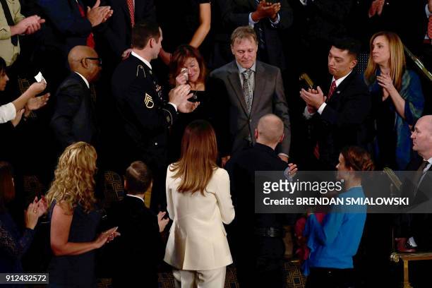 Fred and Cindy Warmbier are recognized during the State of the Union address at the US Capitol in Washington, DC, on January 30, 2018.
