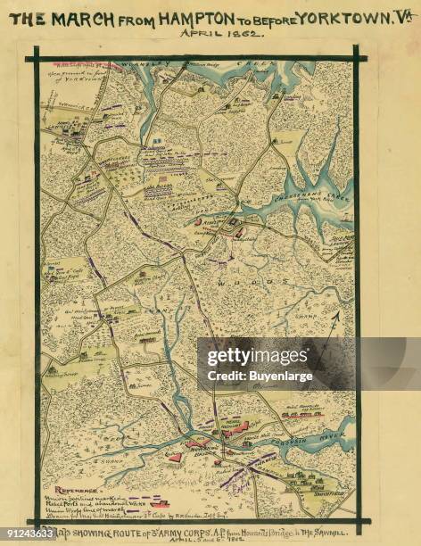 Isle of Wight County, Va. Showing headquarters camps of the various generals of the U.S. Army of the Potomac in the Peninsula Campaign, March-July...