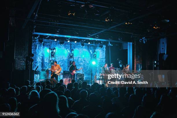 John Flansburgh, Dan Miller, John Linnell, Marty Beller, and Danny Weinkauf of They Might Be Giants perform at Iron City on January 30, 2018 in...