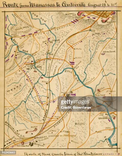 Path General Samuel Heintzelman took during August 23rd to 31st from Manassas Junction in Prince William County, Va. Traveling toward Centreville in...