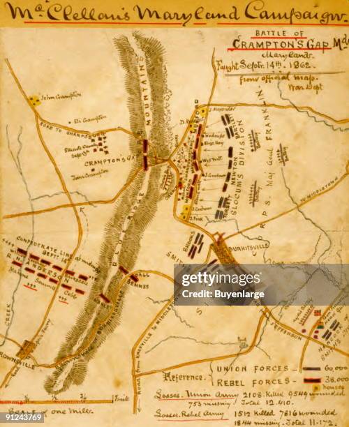 Regional view of South Mountain in Frederick County, Md. Showing the location of Crampton's Gap in relation to Sharpsburg, Middletown, Burkittsville,...