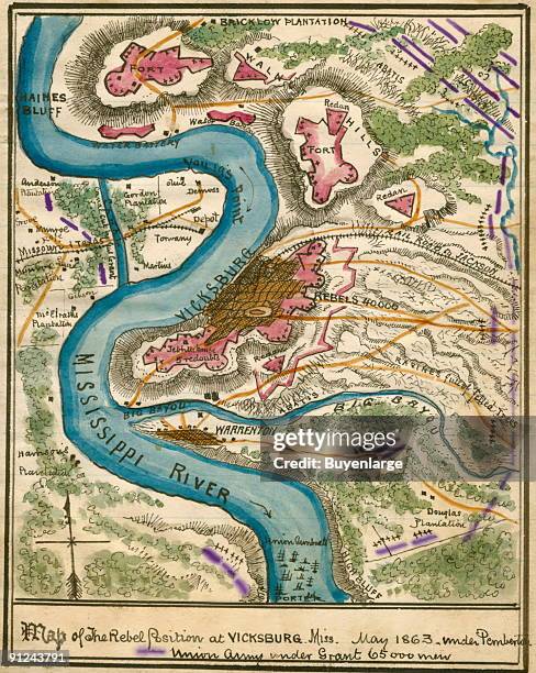 Terrain and Confederate fortifications around Vicksburg, Miss. In mid-May just after Confederate Gen. Pemberton was forced to evacuate Hayne's Bluff....