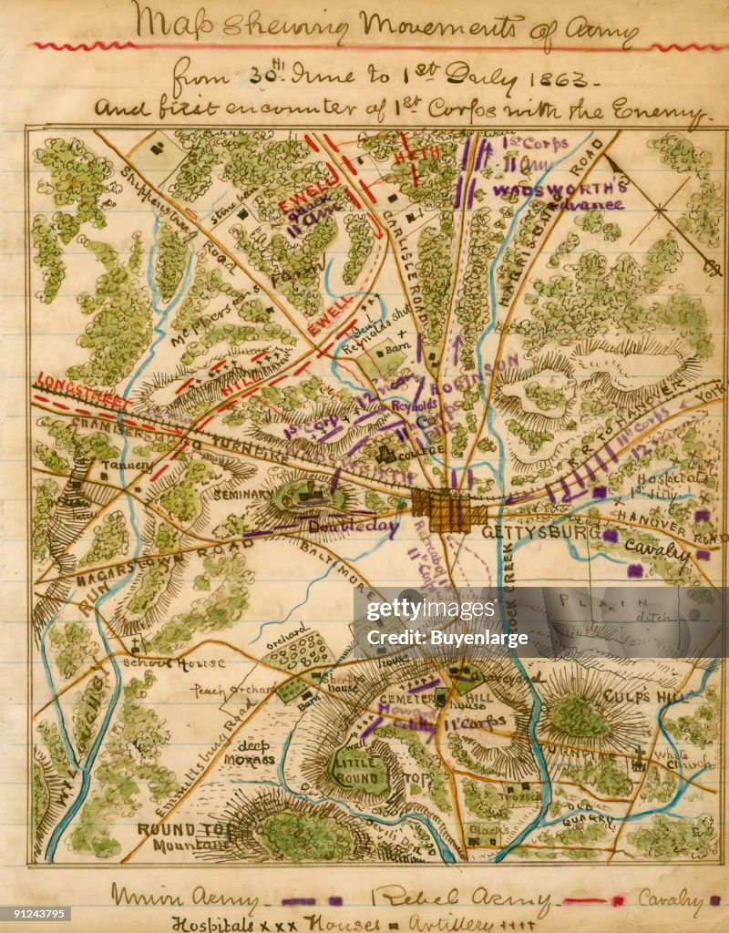 Movements of army from 30th June to 1st July 1863 : and first encounter of 1st Corps with the enemy.