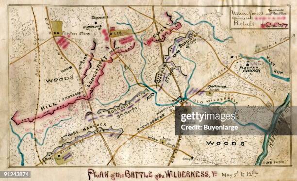 While labeled the Battle of the Wilderness , this map depicts troop locations and movements during engagements in the days immediately following as...