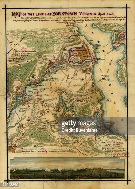 Yorktown, Va. Including Warwick Court House, the Warwick River, and Wormsley Creek as siege lines were drawn by McClellan's Union troops and...