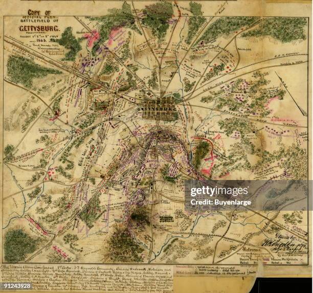 Official plan of Gettysburg. Pennsylvania, fought 1st, 2nd, 3rd July 1863. Hand Drawn Map