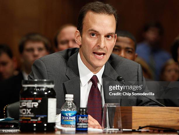 United States Anti Doping Agency CEO Travis Tygart testifies before the Senate Judiciary Committee's Crime and Drugs Subcommittee during a hearing on...