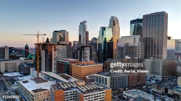 downtown minneapolis skyline - minneapolis drone stock pictures, royalty-free photos & images