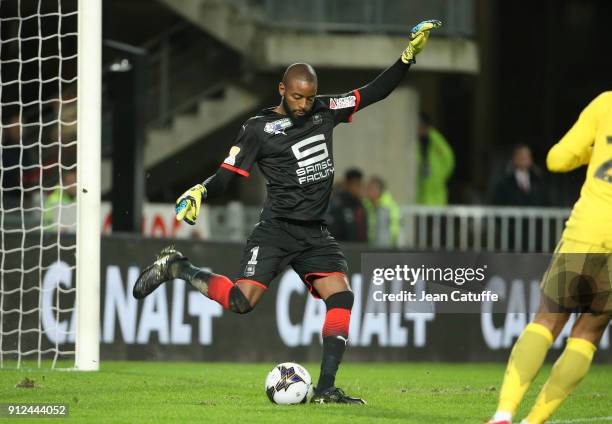 Goalkeeper of Stade Rennais Abdoulaye Diallo during the French League Cup match between Stade Rennais and Paris Saint Germain at Roazhon Park on...