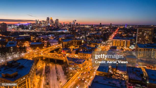 minneapolis aerial skyline - minneapolis winter stock pictures, royalty-free photos & images