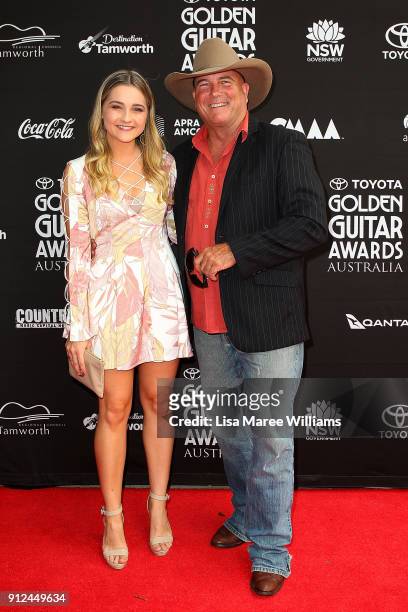 Chloe Styler and James Blundell arrive for the 2018 Toyota Golden Guitar Awards on January 27, 2018 in Tamworth, Australia.