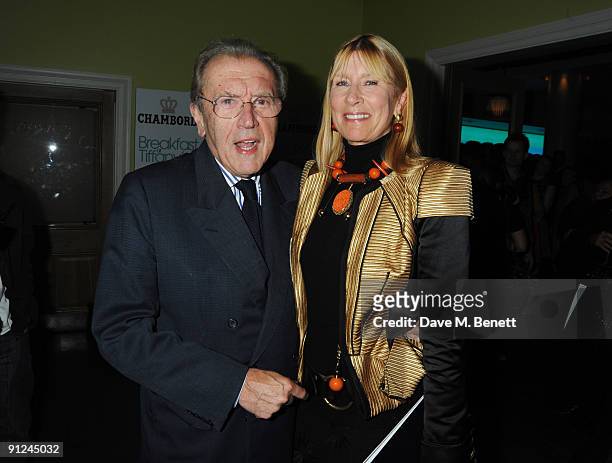 Sir David Frost and Lady Carina Frost attend the afterparty following the press night of 'Breakfast At Tiffany's', at the Haymarket Hotel on...