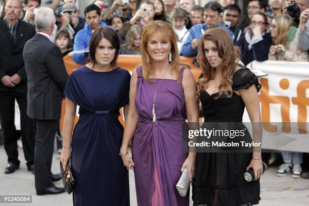 Princess Eugenie, Duchess of York Sarah Ferguson and Princess Beatrice arrive at the "The Young Victoria" Screening during the 2009 Toronto...