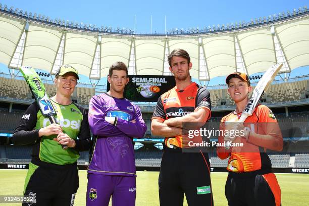 Alex Blackwell of the Sydney Thunder, Tim Paine of the Hobart Hurricanes, Mitchell Marsh of the Scorchers and Emily Smith of the Scorchers pose...