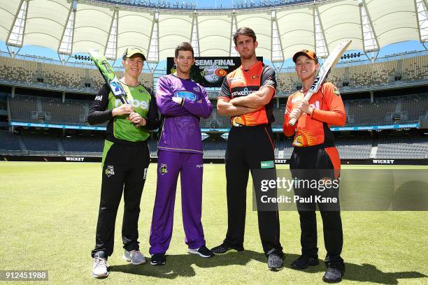 Alex Blackwell of the Sydney Thunder, Tim Paine of the Hobart Hurricanes, Mitchell Marsh of the Scorchers and Emily Smith of the Scorchers pose...