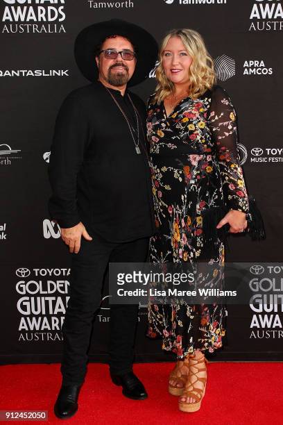 Singer Andrew Farriss and wife Marlina Neeley-Farriss arrives for the 2018 Toyota Golden Guitar Awards on January 27, 2018 in Tamworth, Australia.