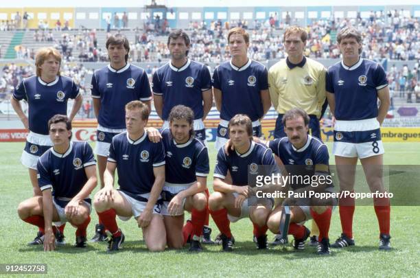 The Scotland team pose for photographers before their FIFA World Cup match against Uruguay at the Estadio Neza in Nezahualcoyotl, Mexico, 13th June...