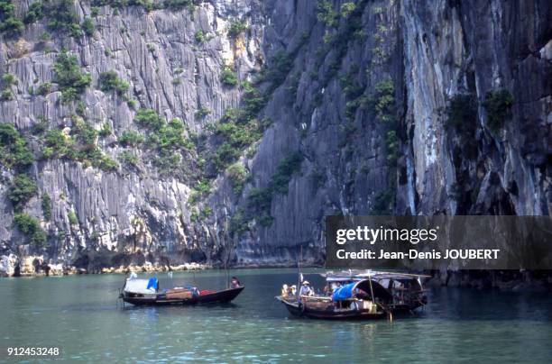 Sampans dans la baie d'Halong au Viet Nam.