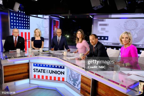 News 2018 State of the Union Coverage" -- Pictured: Tom Brokaw, Megyn Kelly, Lester Holt, Savannah Guthrie, Chuck Todd, Andrea Mitchell --