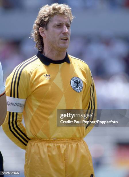 Harald Schumacher lines up for West Germany before the FIFA World Cup match between Scotland and West Germany at the Estadio Corregidora in...