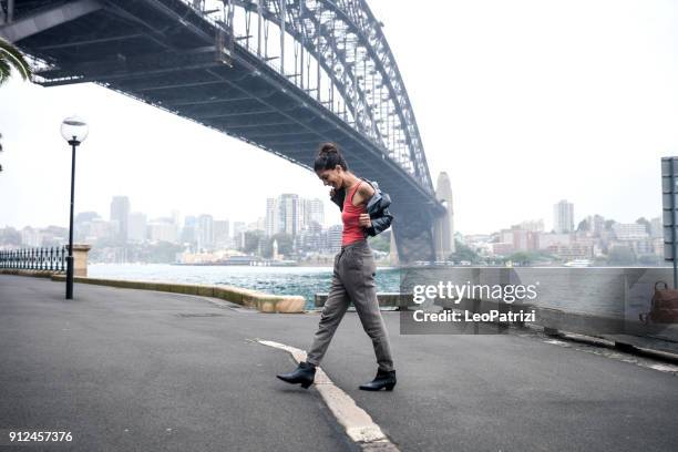 very happy indian woman in sydney downtown - sydney harbour people stock pictures, royalty-free photos & images