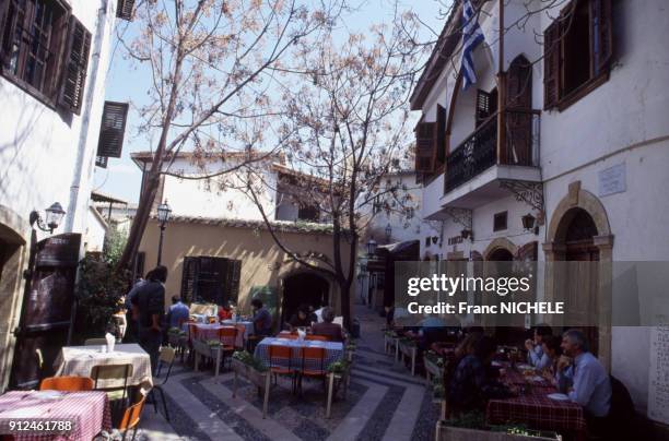 Terrasse d'un restaurant dans la vieille ville de Nicosie, Chypre.