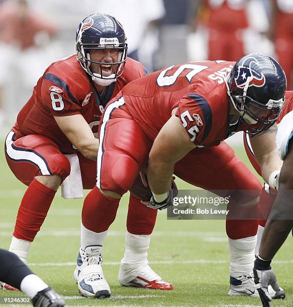 Quarterback Matt Schaub of the Houston Texans takes the snap from center Chris Myers during the game against the Jacksonville Jaguars at Reliant...