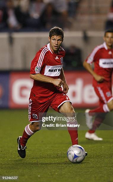 Logan Pause of the Chicago Fire moves the ball against Toronto FC during the first half at Toyota Park on September 26, 2009 in Bridgeview, Illinois....