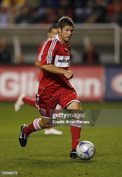 Logan Pause of the Chicago Fire moves the ball against Toronto FC during the first half at Toyota Park on September 26, 2009 in Bridgeview, Illinois....