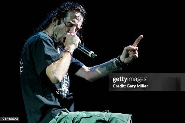 Vocalist Randy Blythe performs in concert with Lamb Of God at the AT&T Center on September 28, 2009 in San Antonio, Texas.