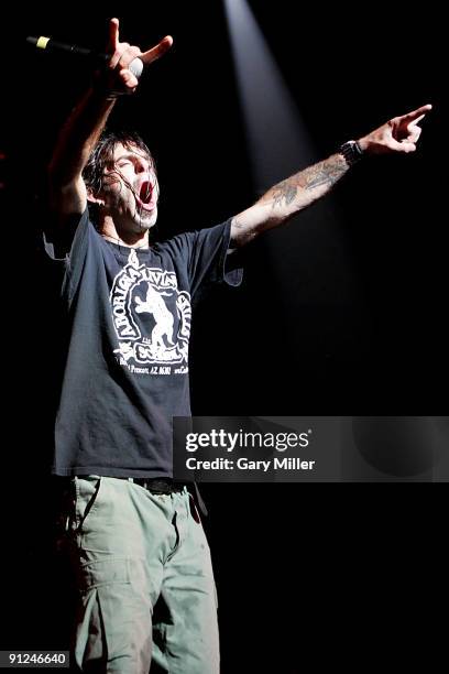 Vocalist Randy Blythe performs in concert with Lamb Of God at the AT&T Center on September 28, 2009 in San Antonio, Texas.