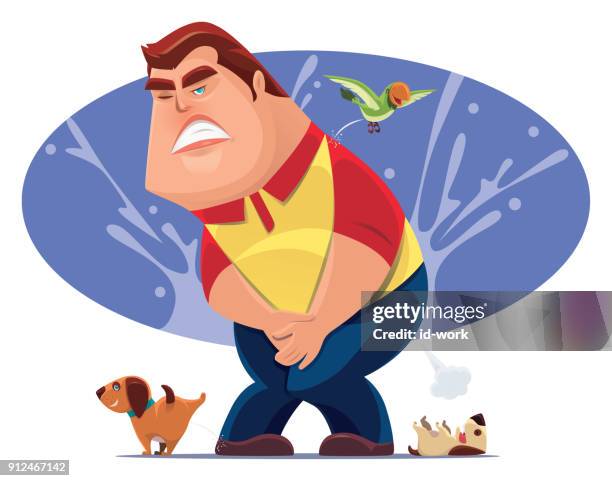 ilustrações, clipart, desenhos animados e ícones de homem com problema de urgência de urina - fart a