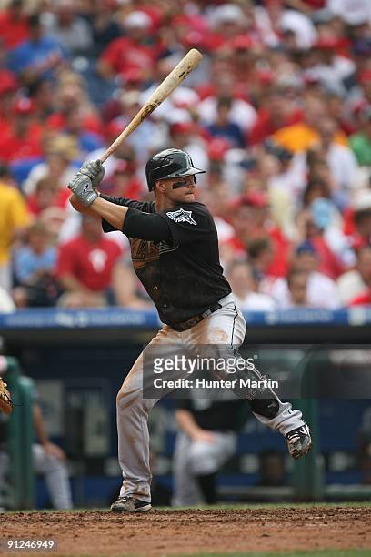 Center fielder Cody Ross of the Florida Marlins stands at the plate during a game against the Philadelphia Phillies at Citizens Bank Park on August...