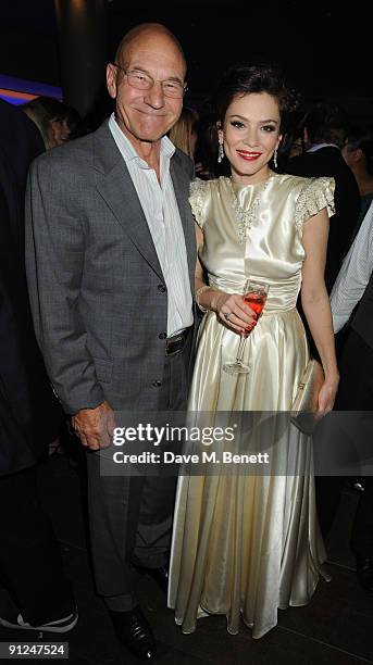 Patrick Stewart and Anna Friel attend the afterparty following the press night of 'Breakfast At Tiffany's', at the Haymarket Hotel on September 29,...