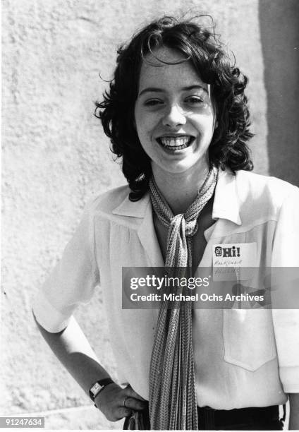 Actress Mackenzie Phillips an event wearing a name tage in 1979.