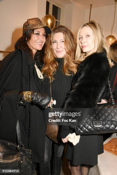 Agnes Malterre, a guest and Valerie Steffen attend Antik Batik Party at Antik Batik Shop Rue des Minimes on January 30, 2018 in Paris, France.