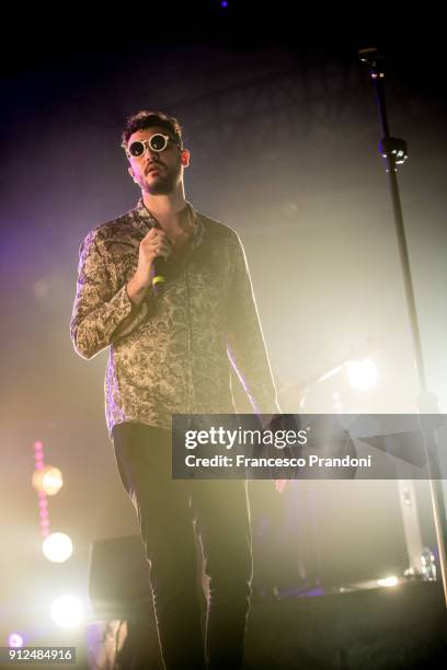 Carlo Luigi Coraggio AKA Carl Brave of Carl Brave x Franco126 performs on stage at ALcatraz on January 30, 2018 in Milan, Italy.