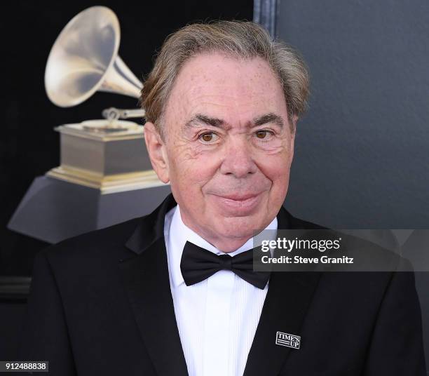 Andrew Lloyd Webber arrives at the 60th Annual GRAMMY Awards at Madison Square Garden on January 28, 2018 in New York City.