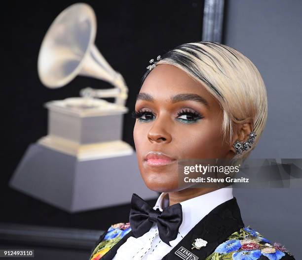 Janelle Monae arrives at the 60th Annual GRAMMY Awards at Madison Square Garden on January 28, 2018 in New York City.