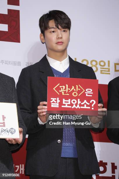 Kang Min-Hyuk of South Korean boy band CNBLUE attends the press conference for "The Princess and The Matchmaker" on January 31, 2018 in Seoul, South...