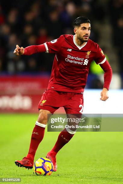Emre Can of Liverpool in action during the Premier League match between Huddersfield Town and Liverpool at John Smith's Stadium on January 30, 2018...